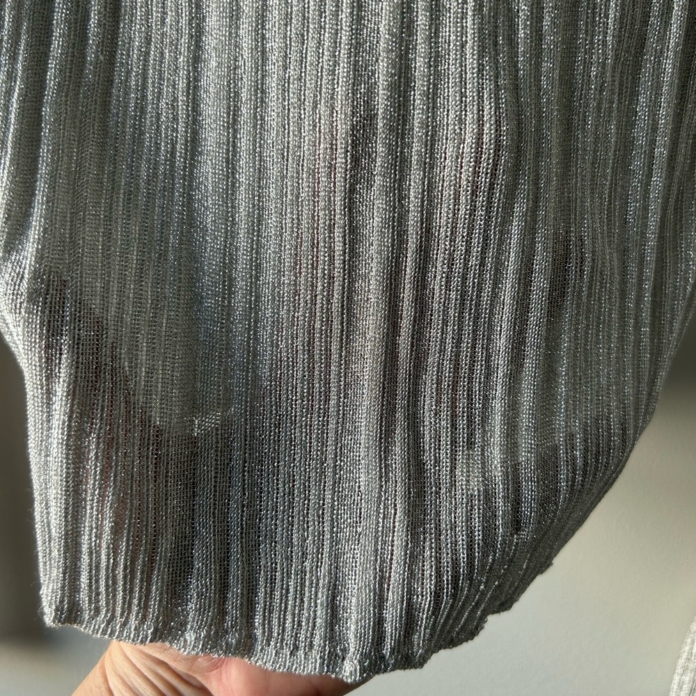 ALC silver metallic lightweight long sleeve semi sheer top - Picture 5 of 7